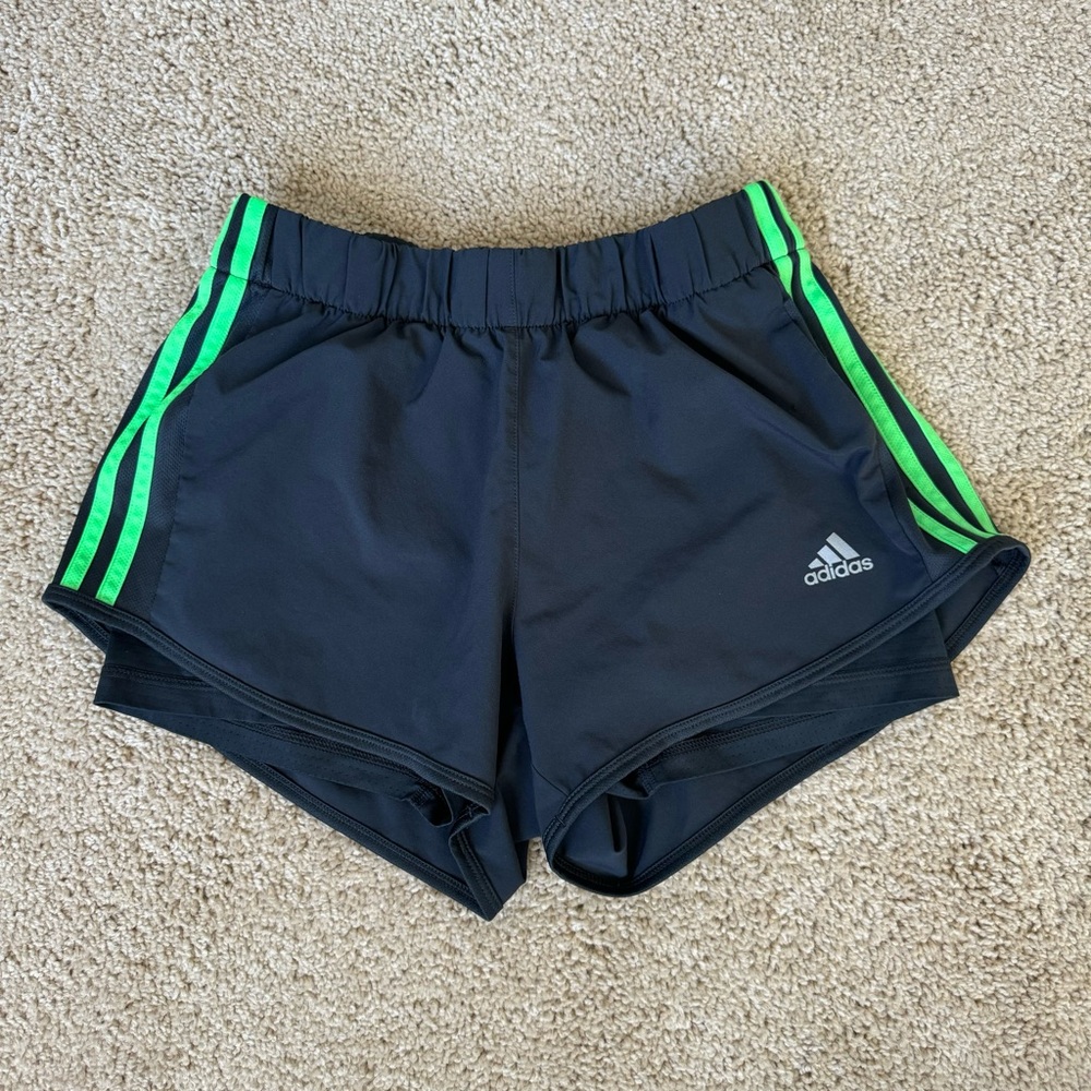 Adidas Women's Athletic Shorts Black with Neon Green Accents